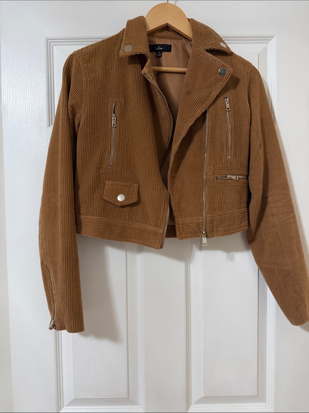 Lulu's Corduroy Moto Jacket in Camel Brown